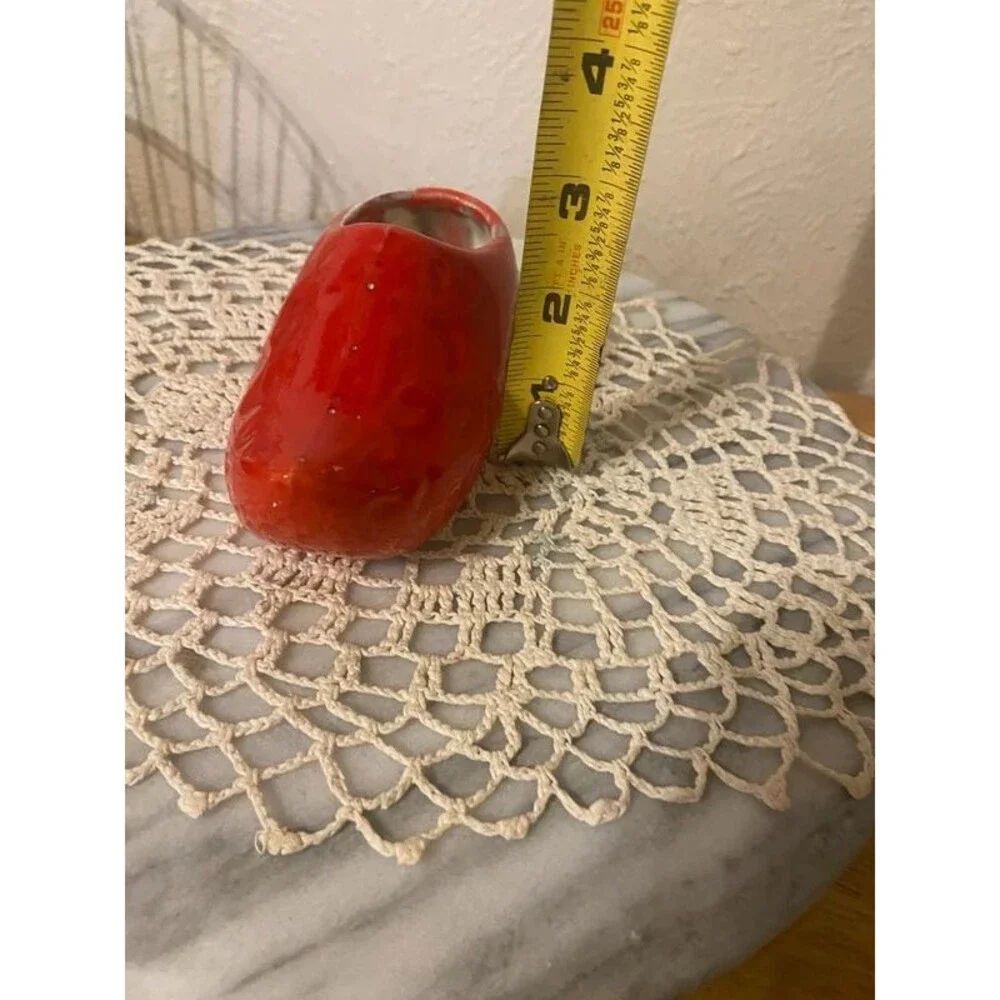 Vintage Red Glossy Ceramic Clog Planter